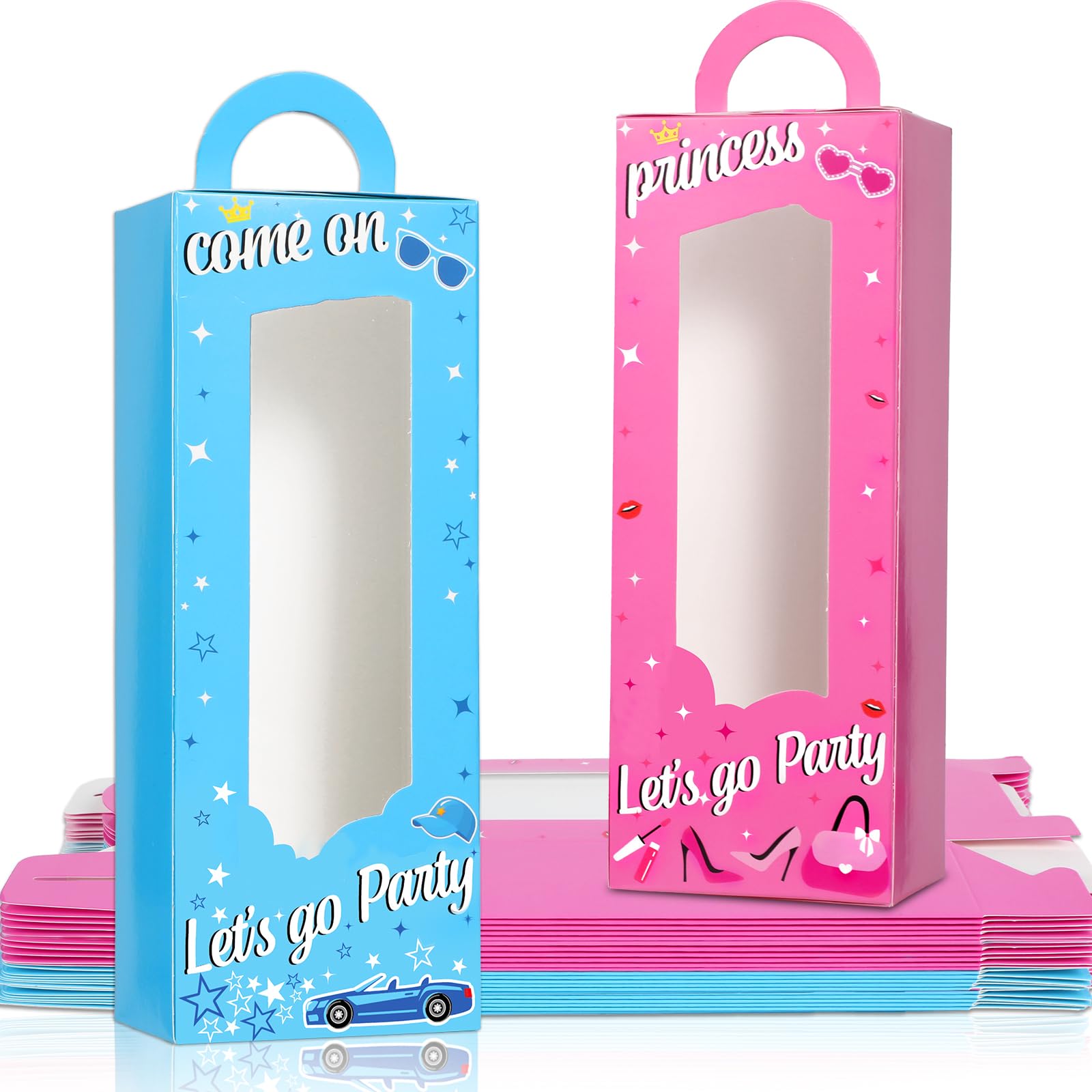 View 1 of 24 Pcs Hot Pink Girl Party Boxes Pink and Blue Doll Party Gift Goodie Boxes Princess Party Candy Treat Boxes Blue Birthday Let's Go Bachelorette Party Decor for Girl Birthday Bridal Shower Party