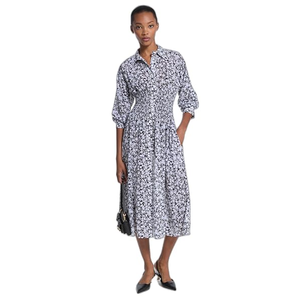 MICHAEL KORS WOMEN’S MIDI SMOCK SHIRT DRESS, WHITE,...