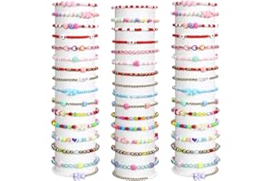 Otuuz 48 Pcs Colorful Kids Friendship Bracelet Set Adjustable Beads Bracelets Cute Friendship Princess Pretend Play Bracelet Stretch Beaded Bracelet Preppy Bracelets Set for Girls