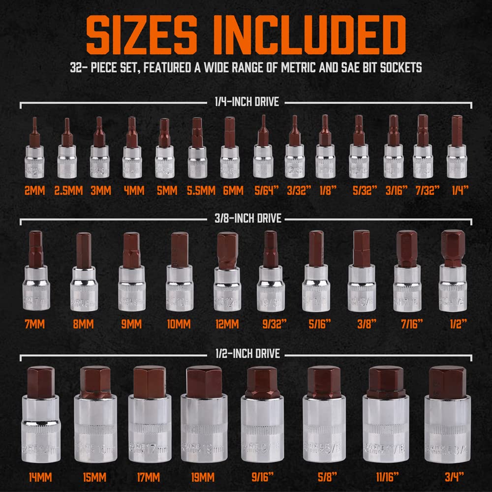 Mua HORUSDY Allen Socket Set, 32-Piece Hex Bit Socket Set,SAE and ...
