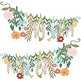 2 Pack Flower Banner, Colorful Floral Leaf Garland, Double-Sided Waterproof Boho Wildflower Party Decorations for Birthday Bridal Shower Garden Tea Party Wedding Backdrop Indoor Outdoor