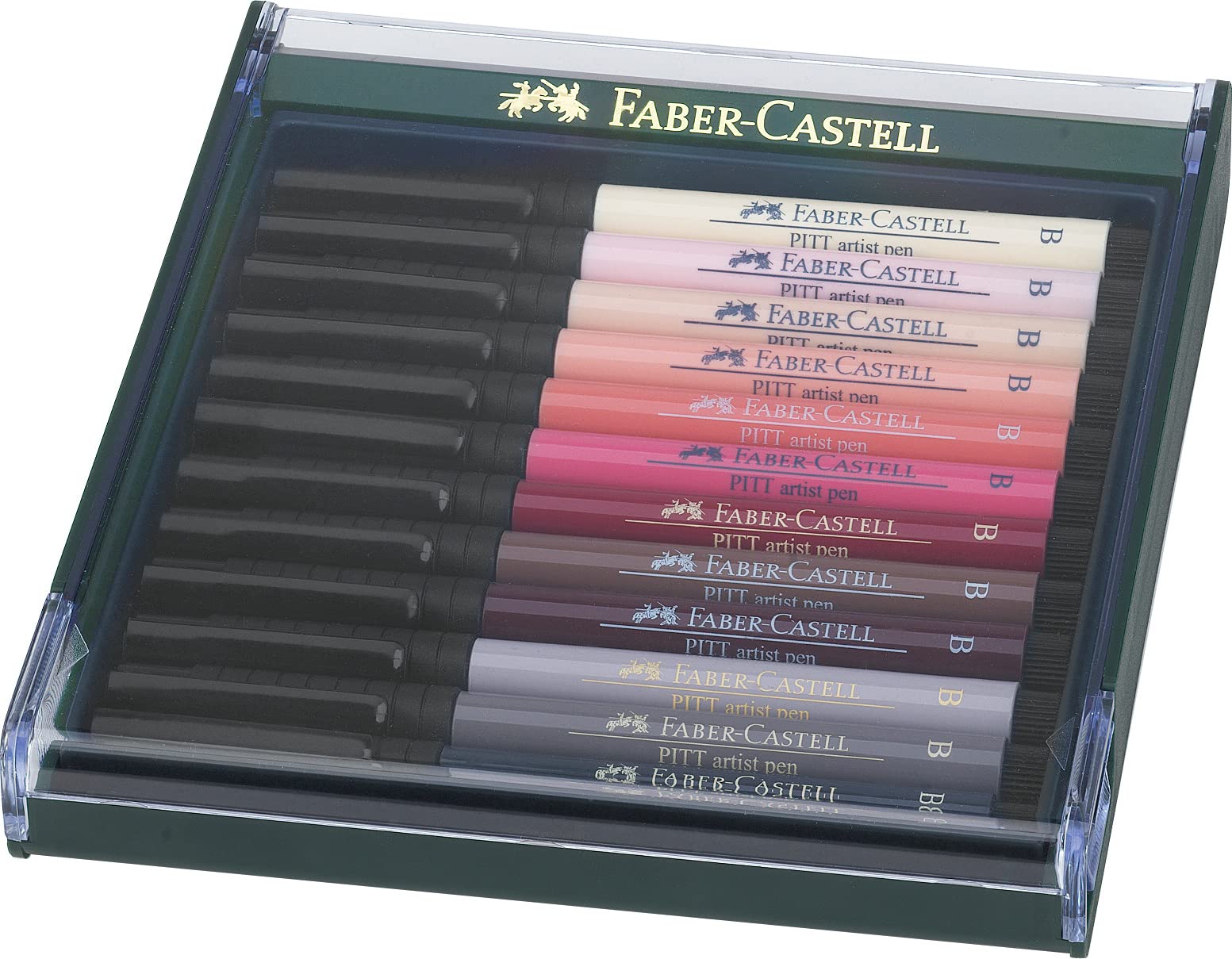 Faber-Castell Art & Graphic Pitt Artist Pen Brush India Ink, Portrait, Set of 12, Art, Craft, Drawing, Sketching, Home, School, University, Colouring