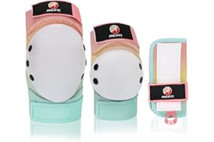 ANERTE Knee Pads for Adult/Child Elbow Pads Wrist Guards 3 in 1 Protective Gear Set for Multi Sports Skateboarding Inline Cycling Biking Rollerblading Scooter Riding Sports (Rainbow, Adult)