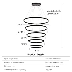 WELAKI Modern LED Chandelier, 15.7"-31.4" Ring