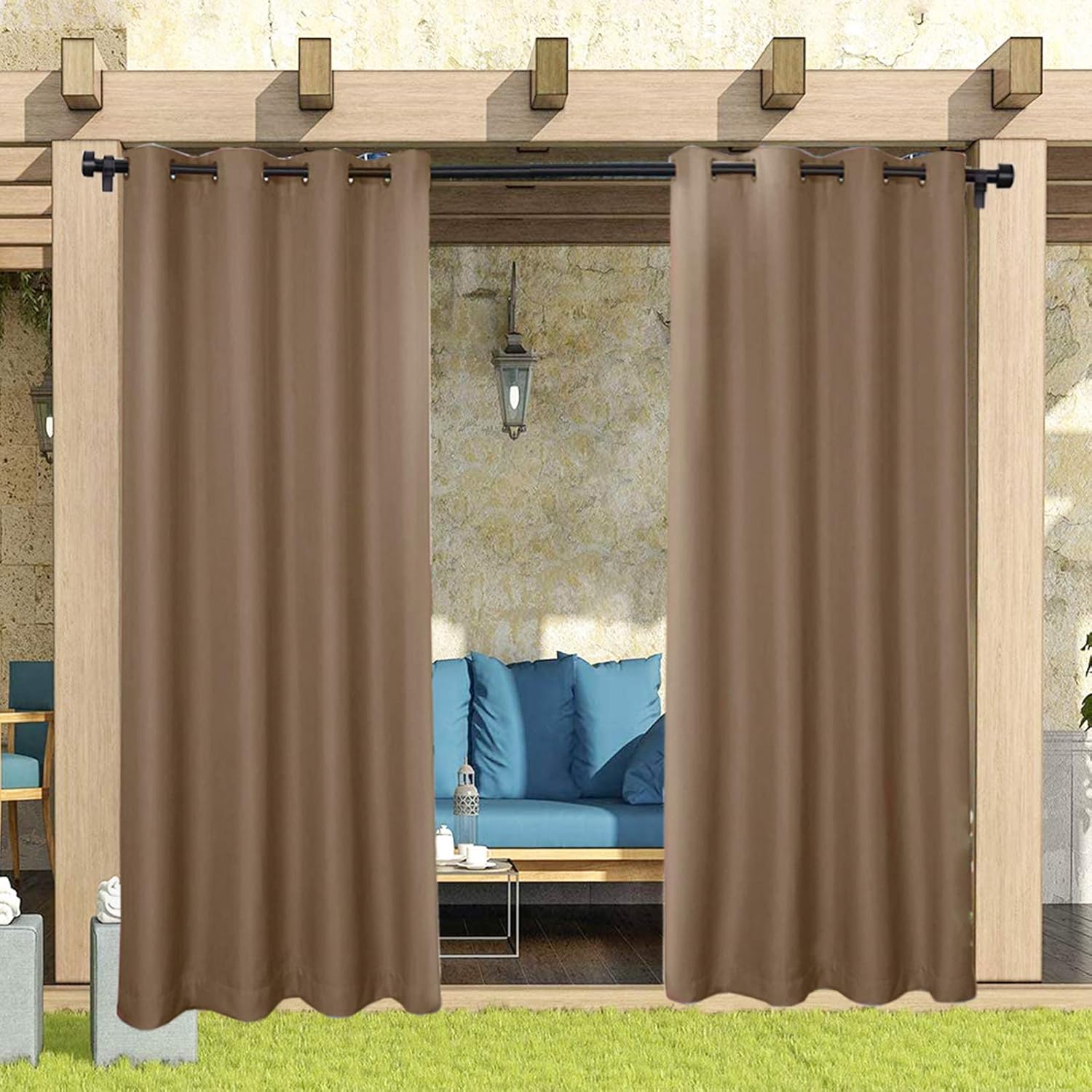 Outdoor Curtains - LiveGo Outdoor Curtains for Patio Waterproof, 52 * 108 in Garden Patio Sunscreen Curtains 1 Panel Blackout Thermal Insulated Drape for Gazebo Porch Pergola Cabana Deck