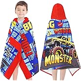 Hooded Beach Towels for Kids - Ultra Soft 100% Cotton Big Truck Toddler Hood Bath Towels/Pool Terry Towel Beach Poncho Wrap Absorbent Cute Bath & Swim Wrap Gift for Boys & Girls 3-10 Years - Blue