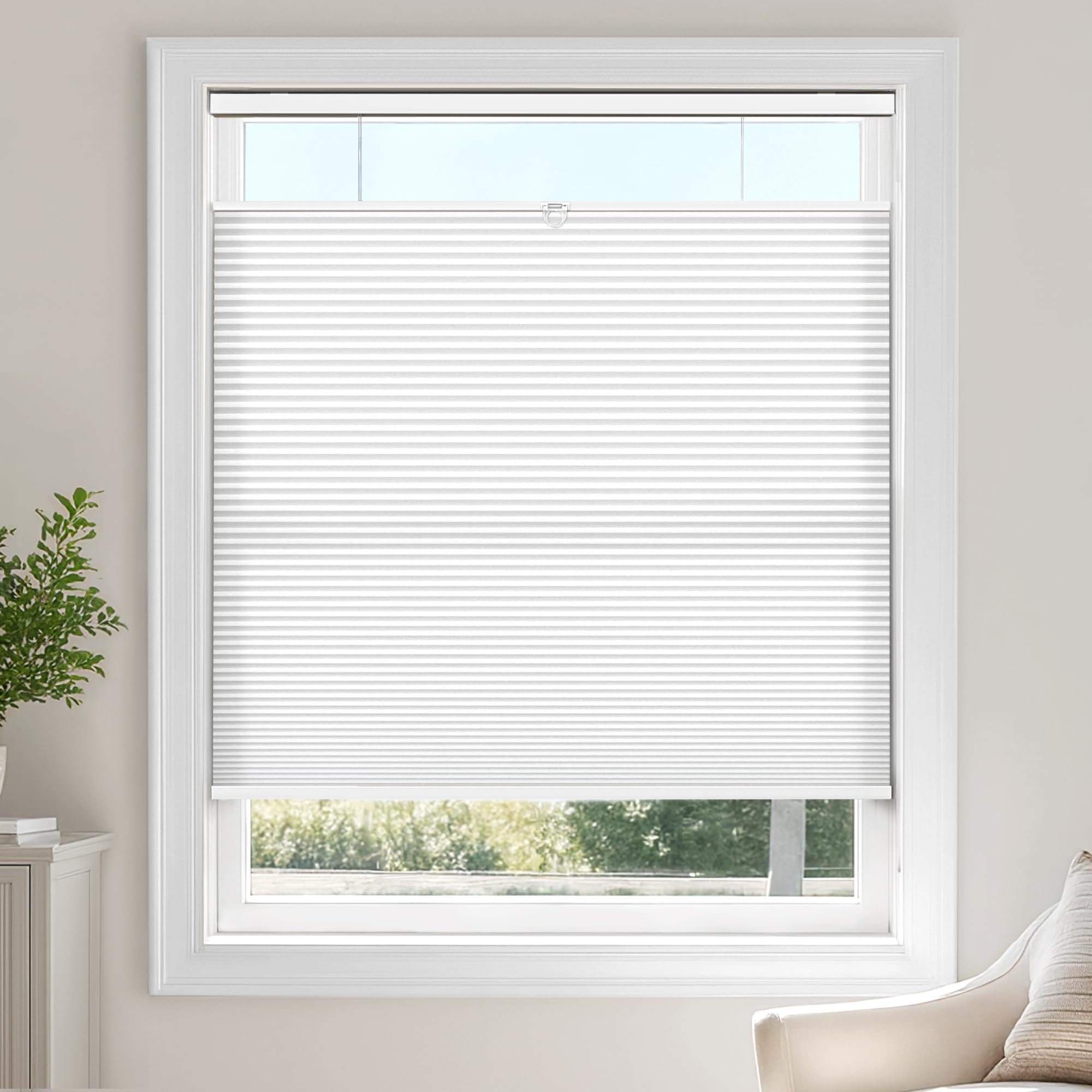 Photo 1 of LazBlinds Top Down Bottom Up (TDBU) Cordless Cellular Shades – Light Filtering with Privacy, Thermal Insulation, Noise Reduction Honeycomb Blinds for Windows 58" W x 64" H, White - Light Filtering