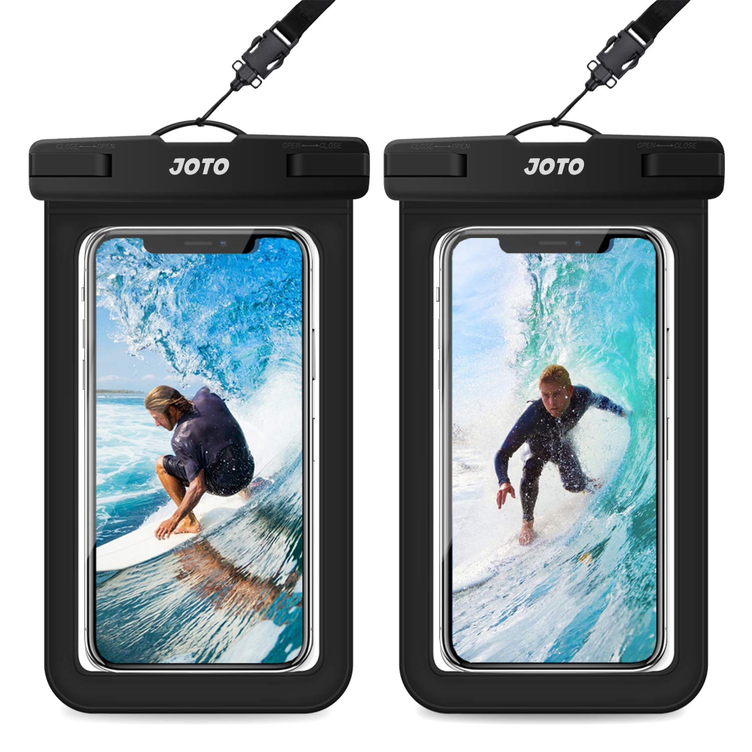 JOTO Waterproof Phone Pouch IPX8 Universal Waterproof Case Dry Bag Phone Protector for iPhone 15 14 13 12 11 Pro Max Plus XS XR X 8 Galaxy S23 S22 S21 S20 Pixel Up to 7" -2 Pack, Black