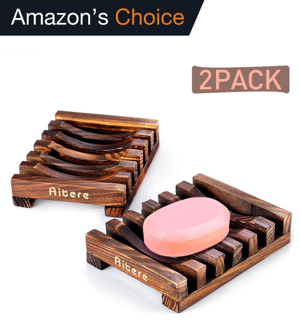 Aitere Soap Dish/Soap Holder Home Bath Accessories Hand Craft Natural Wood Soap Case Holder(2 Pcs)