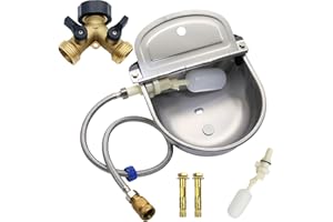 ABUSTLE PIG Automatic Dog Water Bowl Dispener, 304 Stainless Steel Water Feeder Trough for Livestock, Goat,Chicken Horse,Automatic Animal Drinking Water Bowl with Float Valve and Brass Hose Splitter