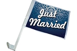 VictoryStore Wedding Car Flag Just Married Decorative Blue Design Car Flag Set of 2