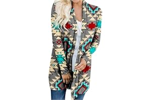 EKVAHL Aztec Cardigan for Women Open Front Long Sleeve Lightweight Vintage Ethnic Print Loose Casual Fall Cardigan Coats