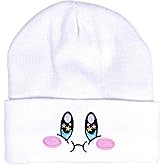 Kid-by Satin Lined Knit Beanie Cute Anime Hat with Embroidered Face, Acrylic with Silk Lining for Women & Men