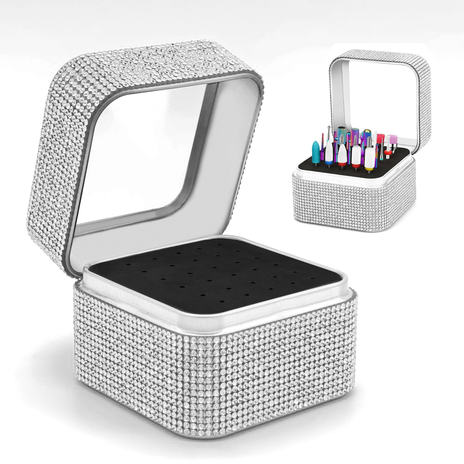Ankey Nail Drill Bits Holder Case- 30 Holes Dustproof Rhinestone Nail Bits Box Efile Displayer Organizer Container for Manicure Tools