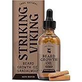 Striking Viking Beard Growth Oil for Men - 2 Fl Oz, Sandalwood - Thickening & Conditioning Beard Oil with Biotin - Facial Hair Serum with Argan & Jojoba for Hydration