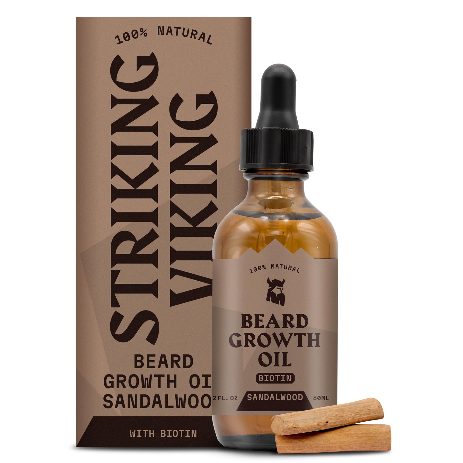Striking Viking Beard Growth Oil with Biotin – Thickening and Conditioning Beard Oil Growth - Beard Serum for Facial Hair Growth for Men Sandalwood, 2 Fl Oz (Pack of 1)