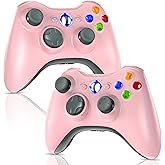 Gamrombo 2 Pack Replacement for Xbox 360 Controller, Wireless Controllers Gamepad Upgraded Joystick Compatible with 360 & Slim, Windows 11/10/8/7 PC Controller with Dual Shock, 2.5mm Audio Jack (Pink)