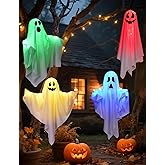 Lightshyer Halloween Decorations Outdoor Indoor 4 Pack Hanging Ghosts Halloween Haunted House Light Up Kit Decor for Tree House Yard Porch Window Bedroom Party