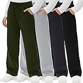LessonZoo 4 Pack Boys Sweatpants Straight Leg Open Bottom Athletic Joggers Lightweight Elastic Waist Pants with Pockets