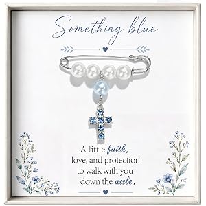 Lamyba Something Blue Gift for Bride, Bride Gifts, Blue Bridal Pearl Cross Bouquet Charm, Bridal Shower Accessory