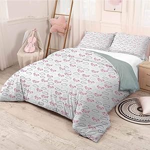 prunushome Airplane Duvet Cover Set Cute Pink Airships with Clouds in Blue Tones Doodle Kids Journey Duvet Cover Set & Pillowcase Navy Blue Pale Blue Hot Pink Twin