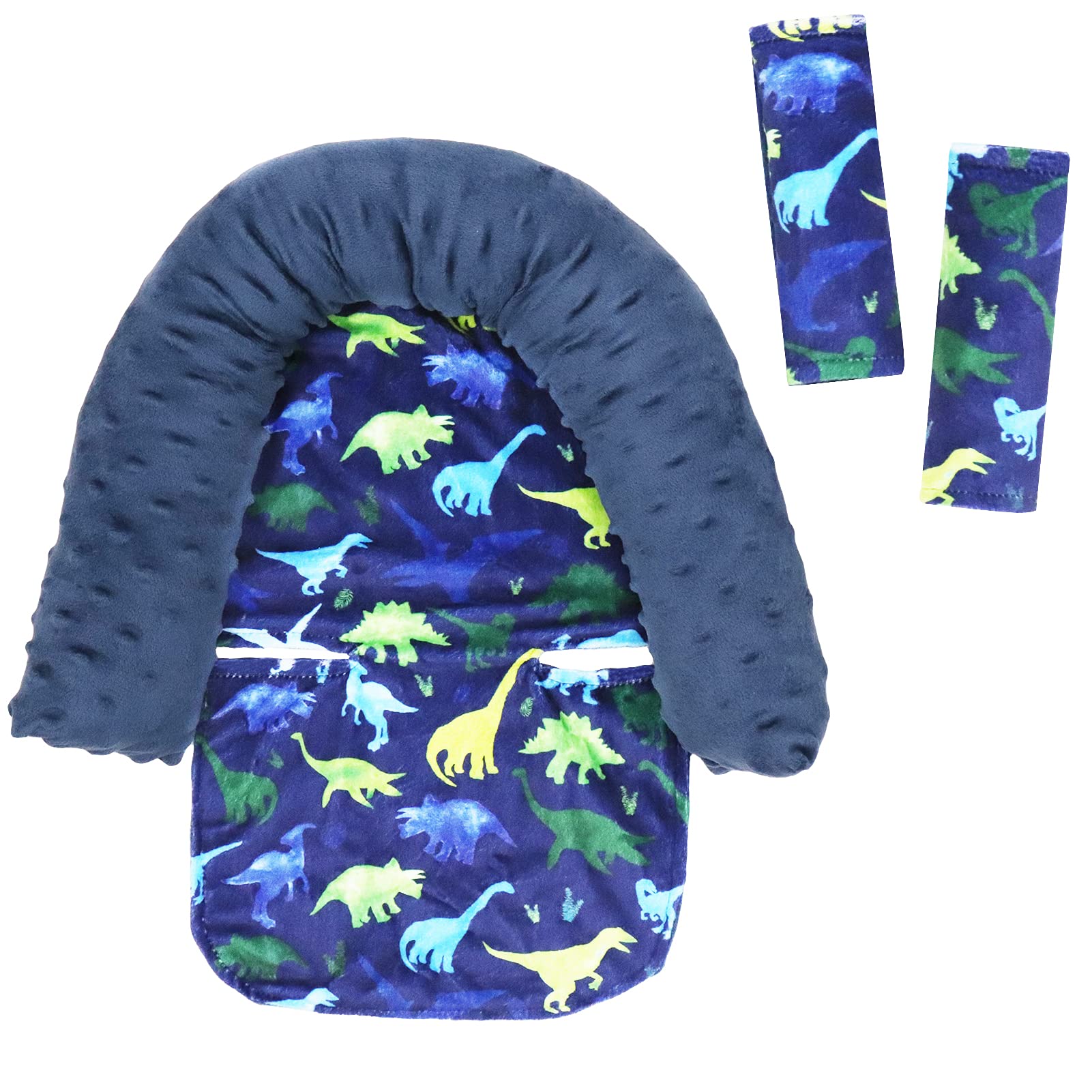 Photo 1 of Baby Carseat Headrest and Strap Covers, Dinosaur Minky Infant Strollers Head Support & Seat Belt Cover, Toddler Strollers Headrest and Neck Cover, Car Accessories for Newborn Boys Girls
