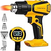 350W Cordless Heat Gun Compatible with Dewalt 20V Battery,Adjustable Temp 120℉–1110℉,LED Light,Portable Hot Air Gun LCD Digital Display & 4 Nozzles For Shrink Tubing,Crafts,DIY(Tool Only,NO Battery)