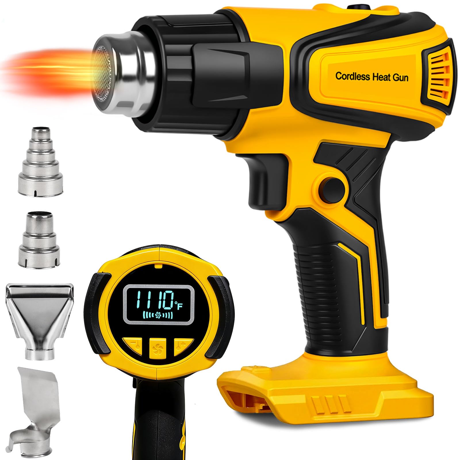 Photo 1 of 350W Cordless Heat Gun Compatible with Dewalt 20V Battery,Adjustable Temp 120?–1110?,LED Light,Portable Hot Air Gun LCD Digital Display & 4 Nozzles For Shrink Tubing,Crafts,DIY(Tool Only,NO Battery)