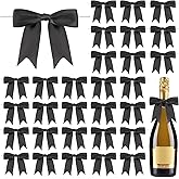 30PCS Black Ribbon Bows Satin Ribbon Bows Decor 3.5" Twist Tie Bow for Gift Wrapping Champagne Bottle Balloon Wedding Bridal Baby Shower Christmas Twist Tie Bows Decorations for Party Cake (Black) 
