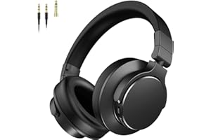 Rumoon Over Ear Bluetooth Headphones, Studio Monitor & Mixing DJ Headphones Wireless with 50mm Drivers and 1/4 to 3.5mm Wired Audio Jack for Guitar AMP Recording Podcast Piano, 100H Playtime, Black