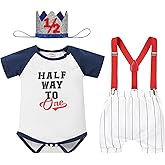 IBTOM CASTLE Baby Boy 1/2 Birthday Outfit Bowtie Romper+Suspenders+Shorts+Crown Half Way to One Cake Smash Photo Shoot Outfit