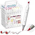 Simetufy 48 Colors Alcohol Markers Brush and Chisel Dual Tip, Coloring Art Markers Set for Adult Coloring Books, Drawing, Alcohol Based Bright Colors
