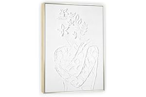 GeekMacro White Wabi-sabi Style Wall Painting - Textured Canvas Wall Art Hand Painted Oil Painting 24x36 Framed Women Floral Artwork for Living Room Fireplace Dining Room Hallway Decoration