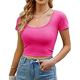 Artfish Women's Casual Short Sleeve Scoop Neck Fitted Workout Basic Crop Top Teen T-Shirts