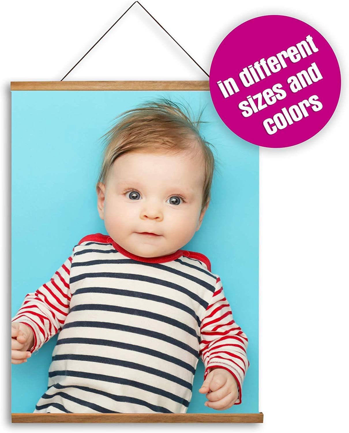 Magnetic Poster Hanger and Picture Frame, DIY Home Decor for Wall Art, Flat Canvas Prints, Oil Paintings, Photos, and Paper, Strong Magnet Strips, Quick Reusable Support (Teak, 20")