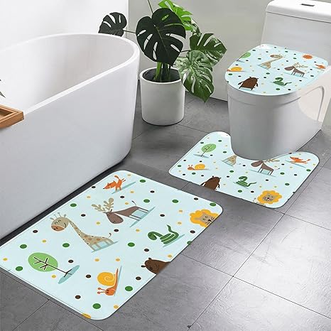 Amazon Co Jp 動物柄 バス トイレ マット 3点 セット トイレ掃除 フカフカ トイレまっと ロング 取付簡単 便座カバー キッチン マット 良い心地 バスルームマット おしゃれ 足ふきマット お風呂マット 防カビ 抗菌防臭 ホーム キッチン