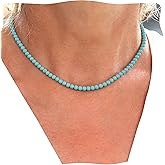 Sunongxin Turquoise Necklace for Women, 5 mm Round Beaded Choker for Handmade Jewelry, Summer Beach Necklace for Boho Jewelry