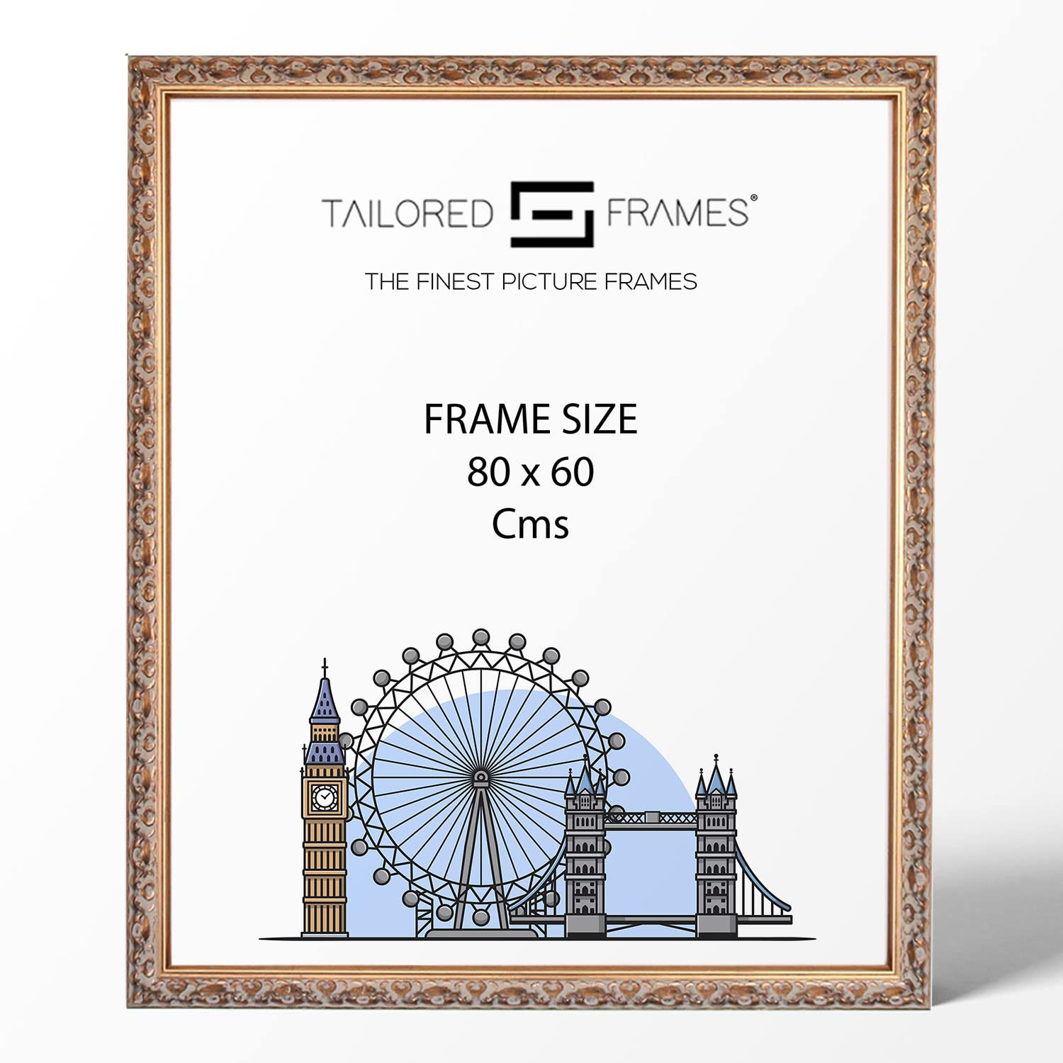 Tailored Frames Vienna Gold 80 x 60 cm | Rustic Style Vintage Single Picture Frame | Wall Hanging Type | Photo Frame Without Mount