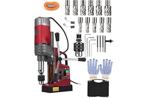 1.57" Magnetic Drill Press 1550W, 6 Core Drill Bits & Plastic Case, Variable Speed Mag Drill Machine with 13000N Magnetic For