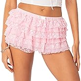 NUFIWI Women Lolita Bloomers Ruffle Shorts Lace Cute Pumpkin Pants Sexy Boyshorts Layered Y2k Mini Shorts Pettipants