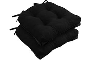 Wellsin Chair Cushions for Dining Chairs 2 Pack, 15.5" X 15.5" Kitchen Chair Cushions with Ties and Non-Slip Backing, Tufted Shredded Memory Foam Kitchen Chair Pads, Black