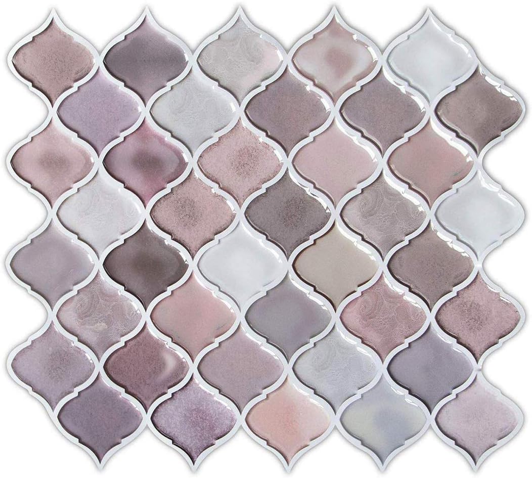 FAM STICKTILES Tile Stickers for Kitchen Bathroom, Pink Arabesque Tile