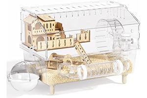 9-in-1 Acrylic Hamster Cage, Clear Dwarf Hamster Pet Cage with 360° View, 2-Tier Top-Open Syrian Hamster Cages with All Acces