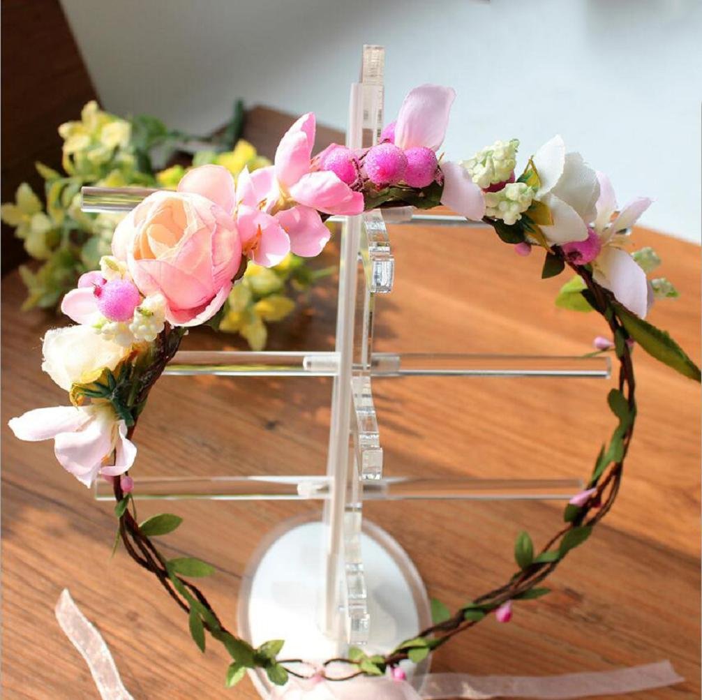 Women White & Pink Bridal Handmade Flower Crown with Adjustable Ribbon Wedding Festivals Floral Wreath Headband Floral Garland