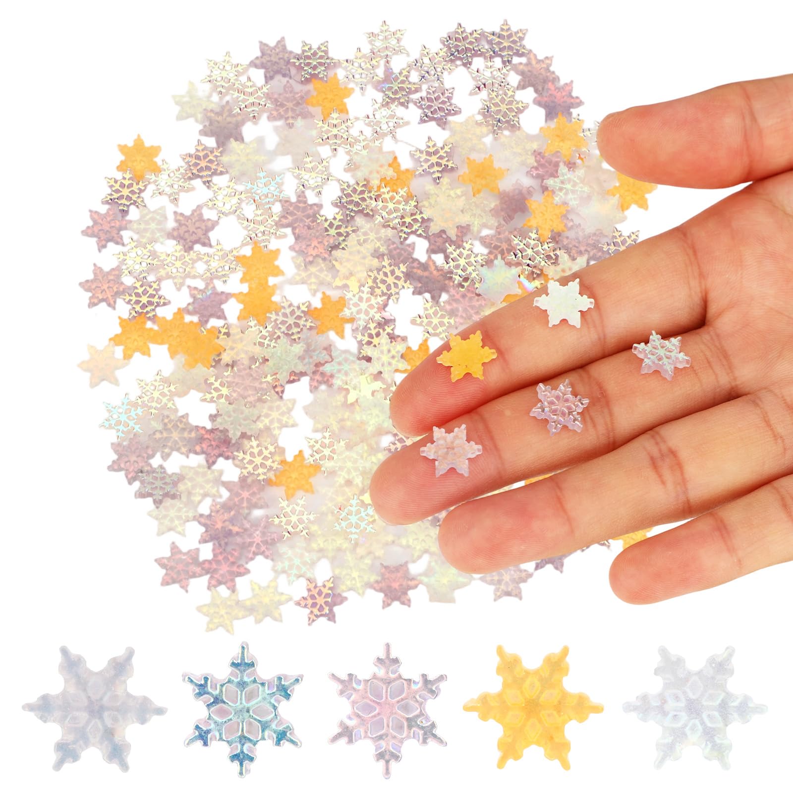 210pcs Mini Snowflakes, Resin Winter Miniature Snowflakes Ornaments Funny Small Tiny Christmas Decorations Suitable for Micro Landscape Garden Home Decor