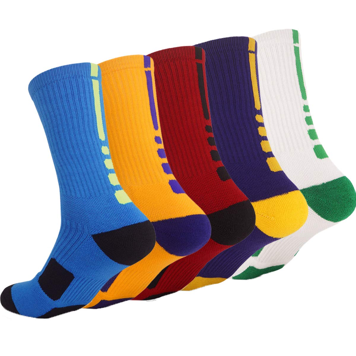 5 Pairs Mens Athletic Crew Socks Elite Basketball Sport Cushioned Dri