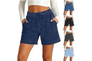 Womens Summer Shorts Pull On Elastic Waist Jean Shorts Lightweight Casual Baggy Jorts Drawstring Comfy Crop Pants
