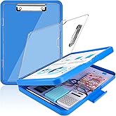 Meiikun Clipboard with Storage, Clip Boards 8.5x11 with Dual Storage, Plastic Clipboards Clear Visible Dry Erase Top Panel, High Capacity Clip Board Organizer for Work School Office (Blue)