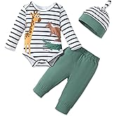 SUNNY PIGGY Baby Boy Clothes Newborn Infant Boy Outfits Romper Hat Pants 3Pcs Clothing Set for 0 3 6 9 12 18 Month Boys