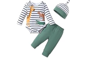 SUNNY PIGGY Baby Boy Clothes Newborn Infant Boys Outfits Romper Hat Pants 3PC Set 0-3 3-6 6-12 12-18 Month Clothing Gift
